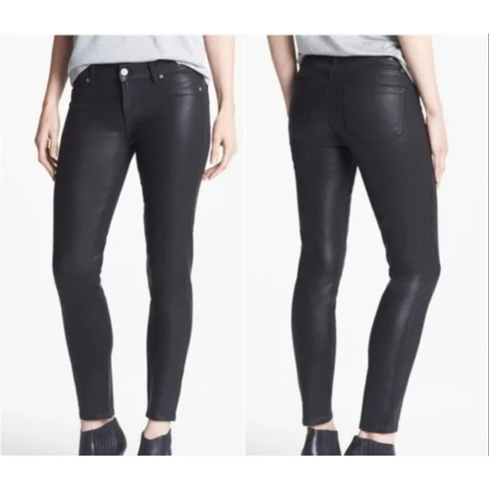 Paige Verdugo ultra skinny coated black mid rise pants size 31